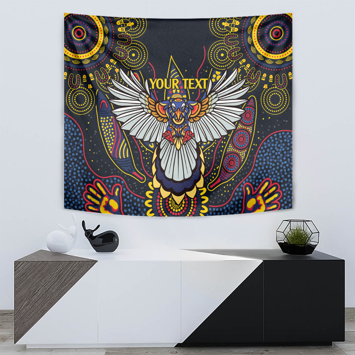 Custom Adelaide Football Tapestry With Crow Aboriginal Art Style - Vibe Hoodie Shop