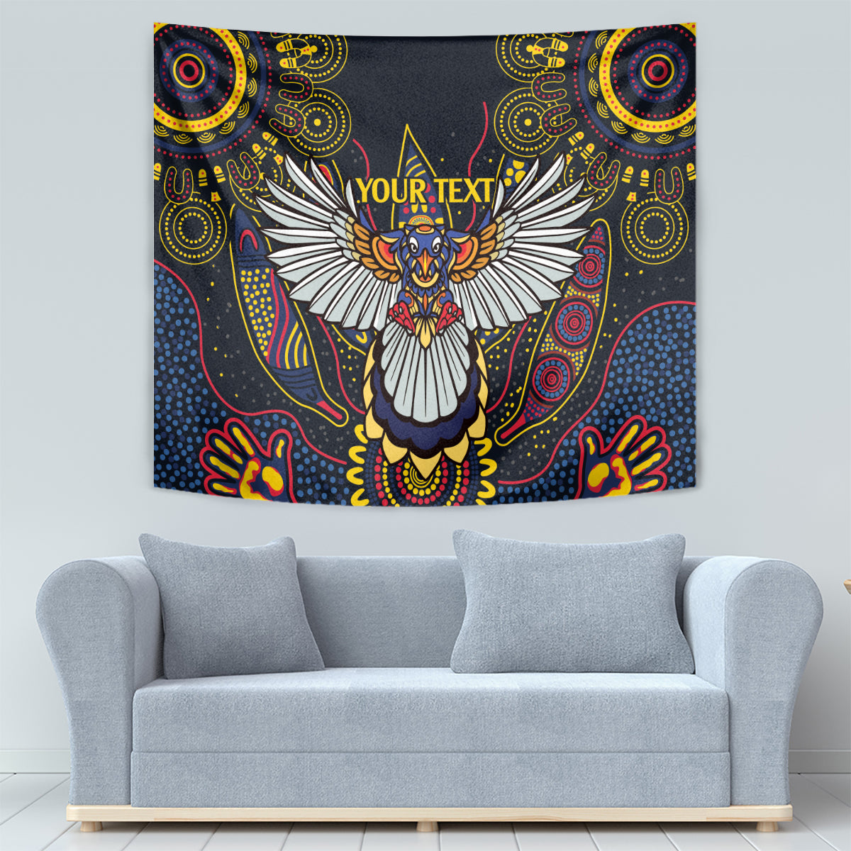 Custom Adelaide Football Tapestry With Crow Aboriginal Art Style - Vibe Hoodie Shop