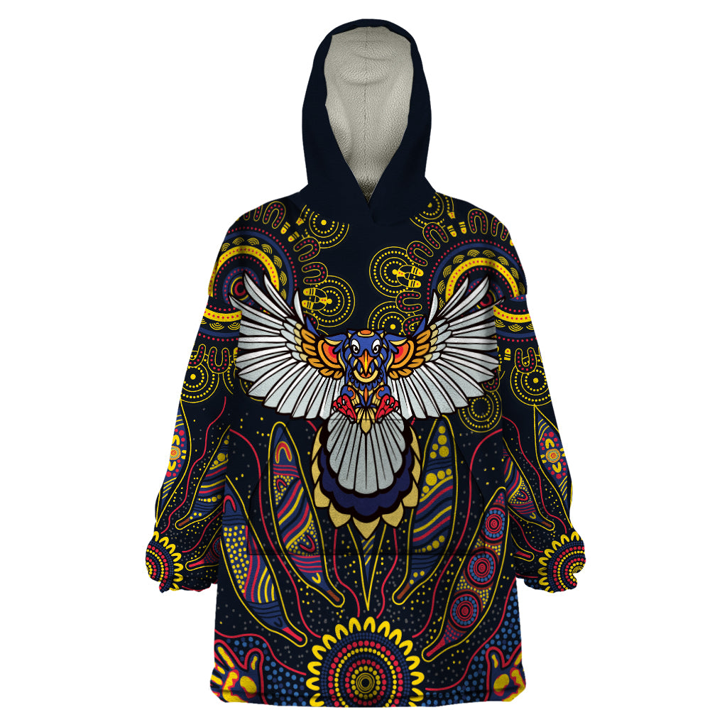 Custom Adelaide Football Wearable Blanket Hoodie With Crow Aboriginal Art Style - Vibe Hoodie Shop