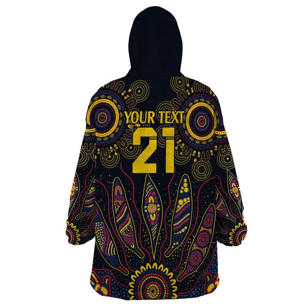 Custom Adelaide Football Wearable Blanket Hoodie With Crow Aboriginal Art Style - Vibe Hoodie Shop