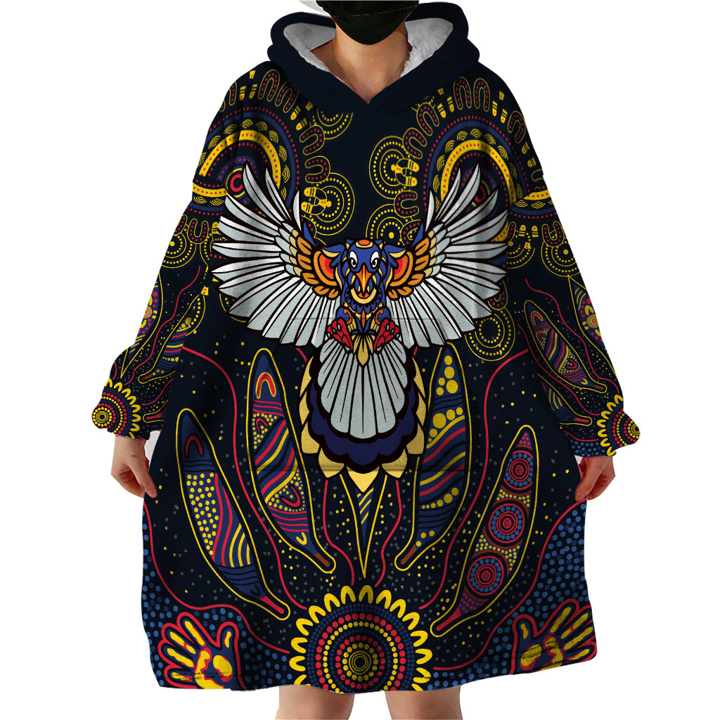 Custom Adelaide Football Wearable Blanket Hoodie With Crow Aboriginal Art Style - Vibe Hoodie Shop