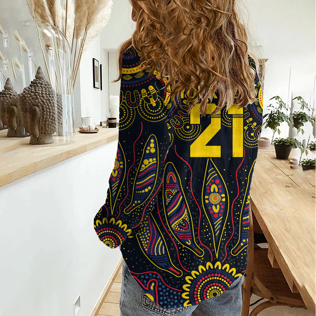 Custom Adelaide Football Women Casual Shirt With Crow Aboriginal Art Style - Vibe Hoodie Shop