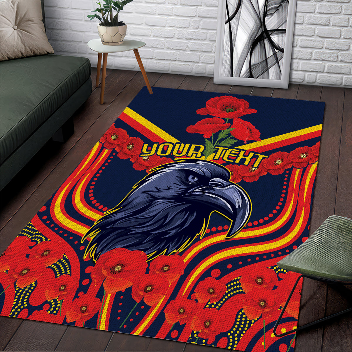 Custom Crows Football ANZAC Area Rug Poppy Soldier With Aboriginal Dots Art - Vibe Hoodie Shop