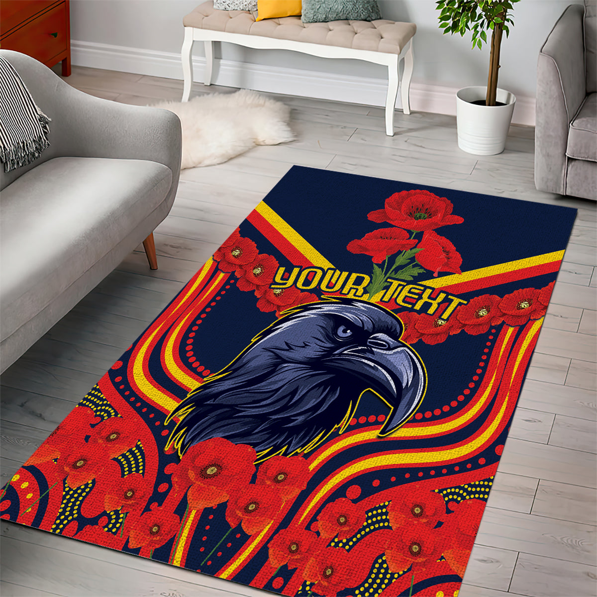 Custom Crows Football ANZAC Area Rug Poppy Soldier With Aboriginal Dots Art - Vibe Hoodie Shop