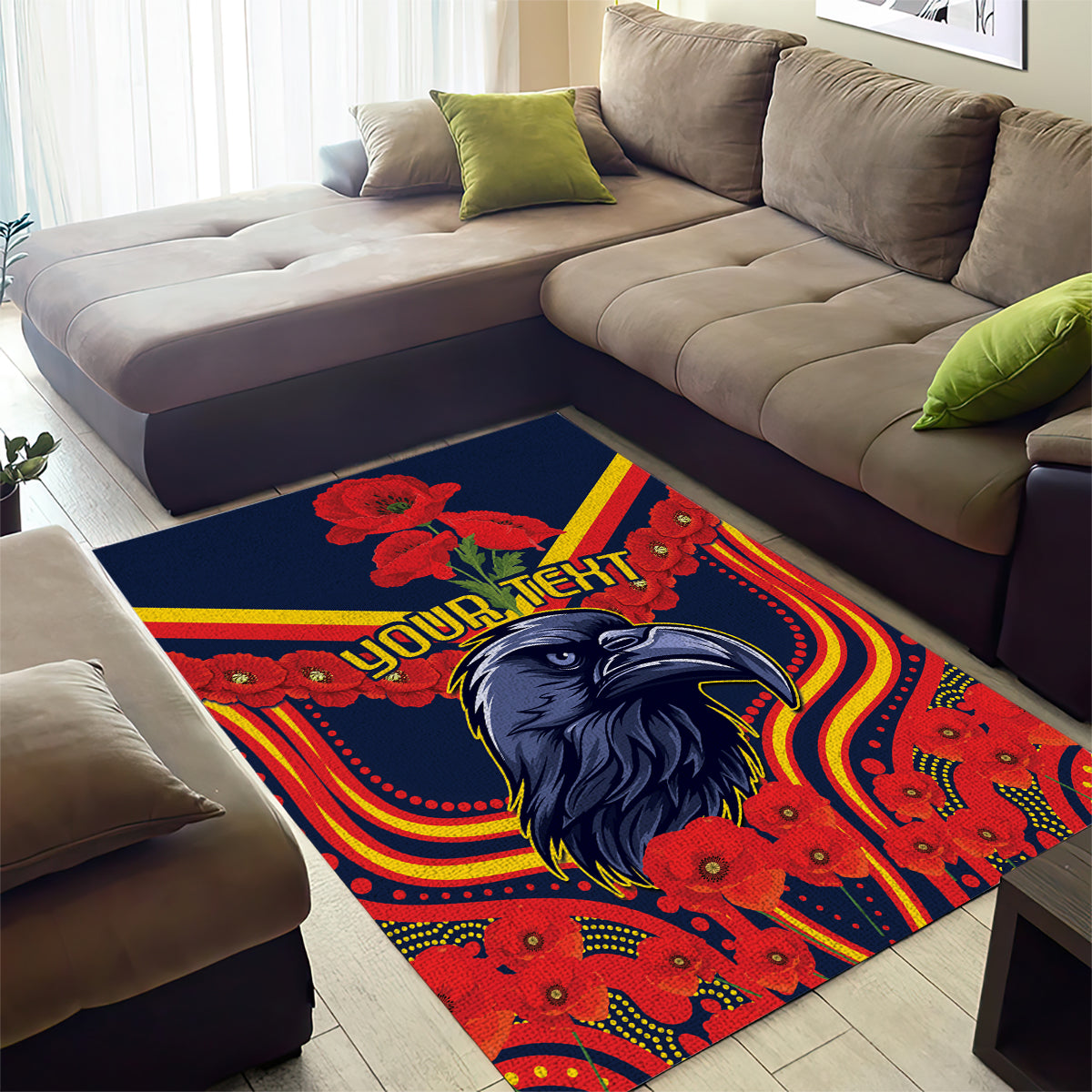 Custom Crows Football ANZAC Area Rug Poppy Soldier With Aboriginal Dots Art - Vibe Hoodie Shop