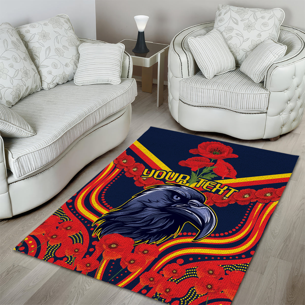 Custom Crows Football ANZAC Area Rug Poppy Soldier With Aboriginal Dots Art - Vibe Hoodie Shop