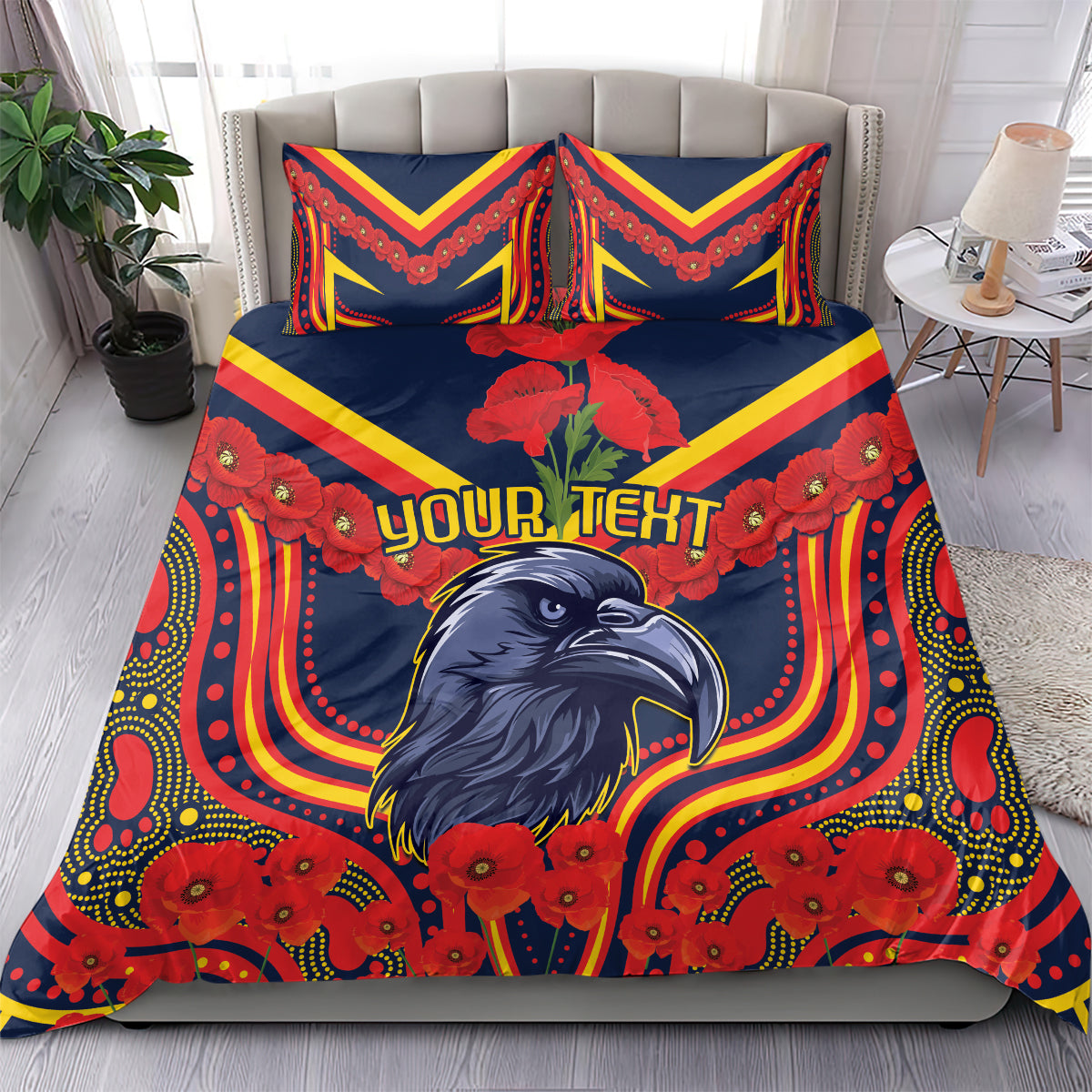 Custom Crows Football ANZAC Bedding Set Poppy Soldier With Aboriginal Dots Art - Vibe Hoodie Shop