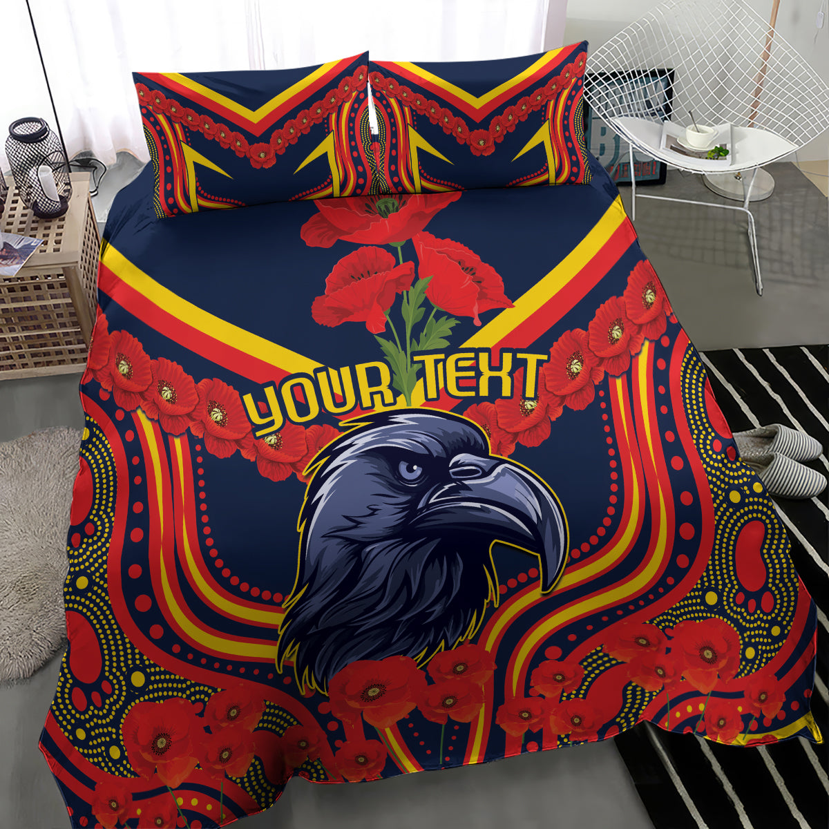 Custom Crows Football ANZAC Bedding Set Poppy Soldier With Aboriginal Dots Art - Vibe Hoodie Shop