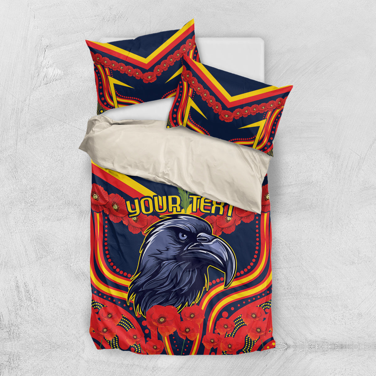 Custom Crows Football ANZAC Bedding Set Poppy Soldier With Aboriginal Dots Art - Vibe Hoodie Shop