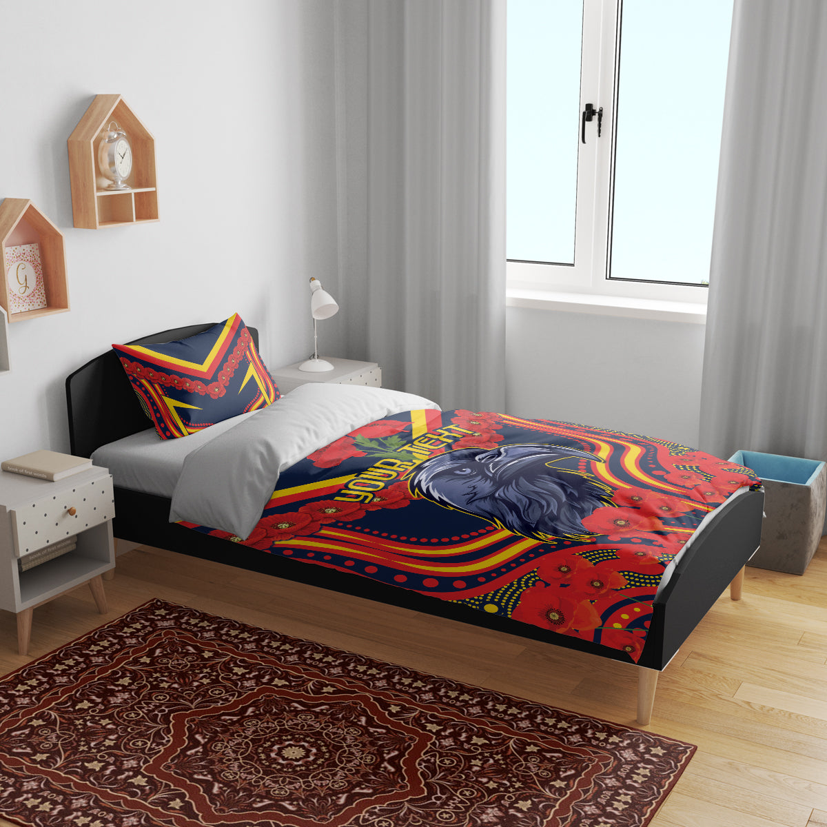 Custom Crows Football ANZAC Bedding Set Poppy Soldier With Aboriginal Dots Art - Vibe Hoodie Shop