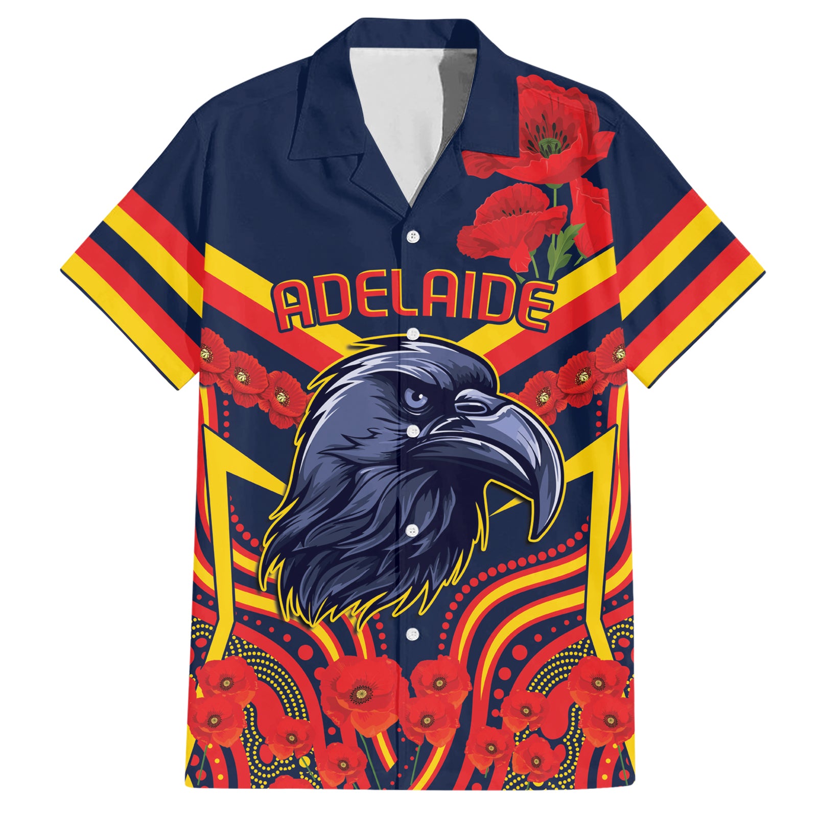 Custom Crows Football ANZAC Hawaiian Shirt Poppy Soldier With Aboriginal Dots Art - Vibe Hoodie Shop