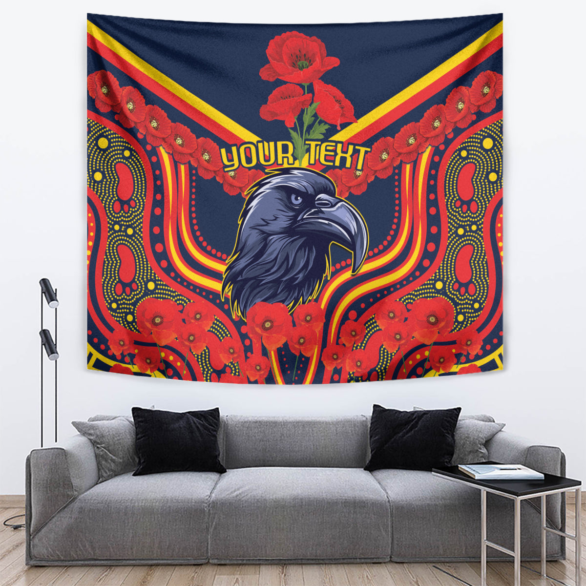 Custom Crows Football ANZAC Tapestry Poppy Soldier With Aboriginal Dots Art - Vibe Hoodie Shop