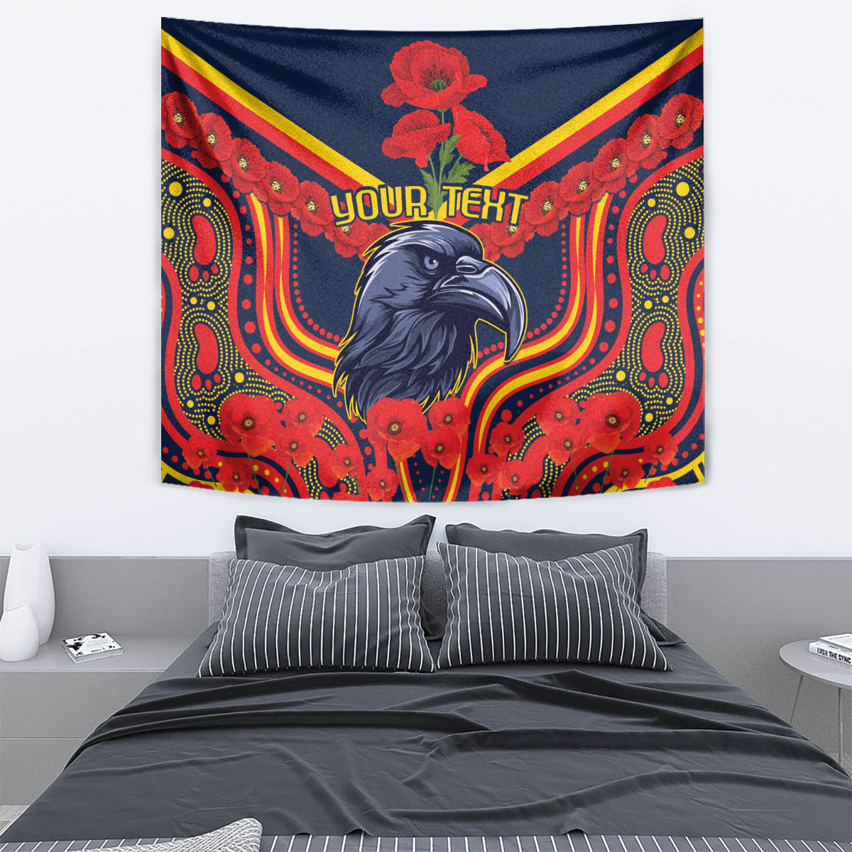 Custom Crows Football ANZAC Tapestry Poppy Soldier With Aboriginal Dots Art - Vibe Hoodie Shop