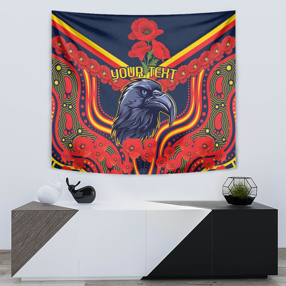 Custom Crows Football ANZAC Tapestry Poppy Soldier With Aboriginal Dots Art - Vibe Hoodie Shop