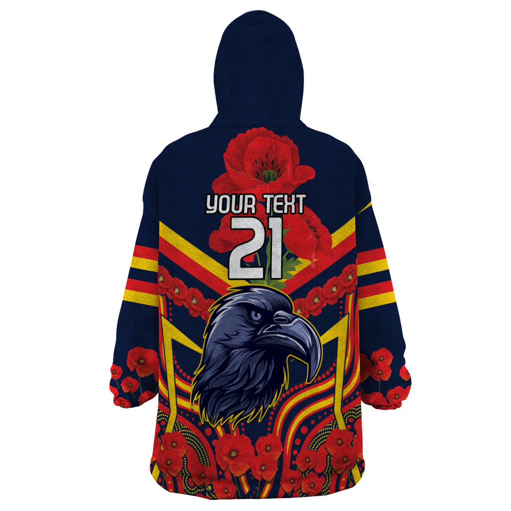 Custom Crows Football ANZAC Wearable Blanket Hoodie Poppy Soldier With Aboriginal Dots Art - Vibe Hoodie Shop