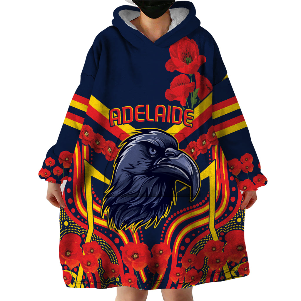 Custom Crows Football ANZAC Wearable Blanket Hoodie Poppy Soldier With Aboriginal Dots Art - Vibe Hoodie Shop