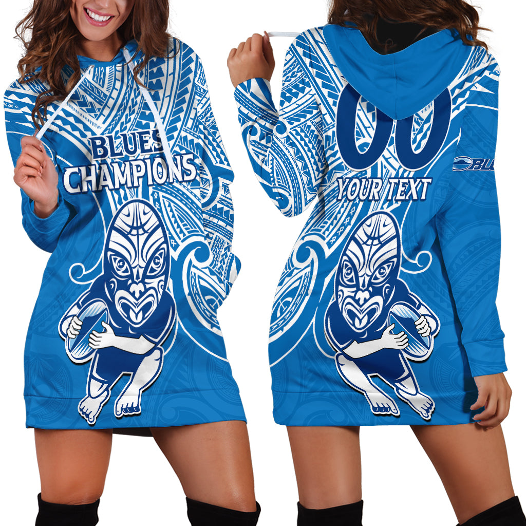 (Custom Text And Number) Blues Super Rugby Hoodie Dress Kahurangi Go Champions 2023 - Vibe Hoodie Shop