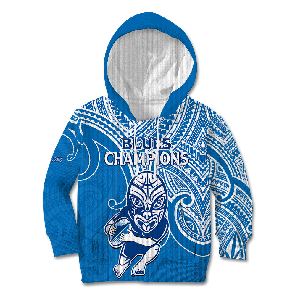 (Custom Text And Number) Blues Super Rugby Kid Hoodie Kahurangi Go Champions 2023 - Vibe Hoodie Shop