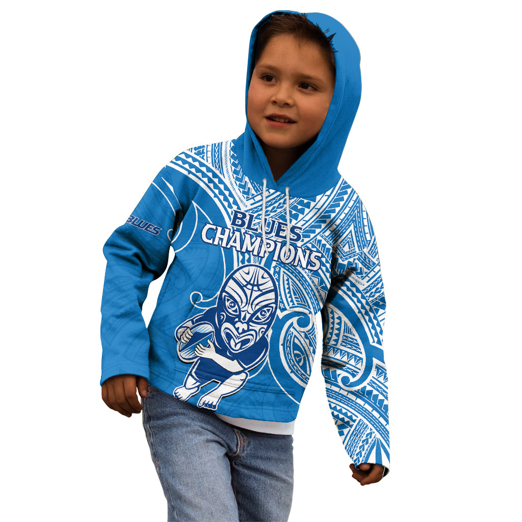 (Custom Text And Number) Blues Super Rugby Kid Hoodie Kahurangi Go Champions 2023 - Vibe Hoodie Shop