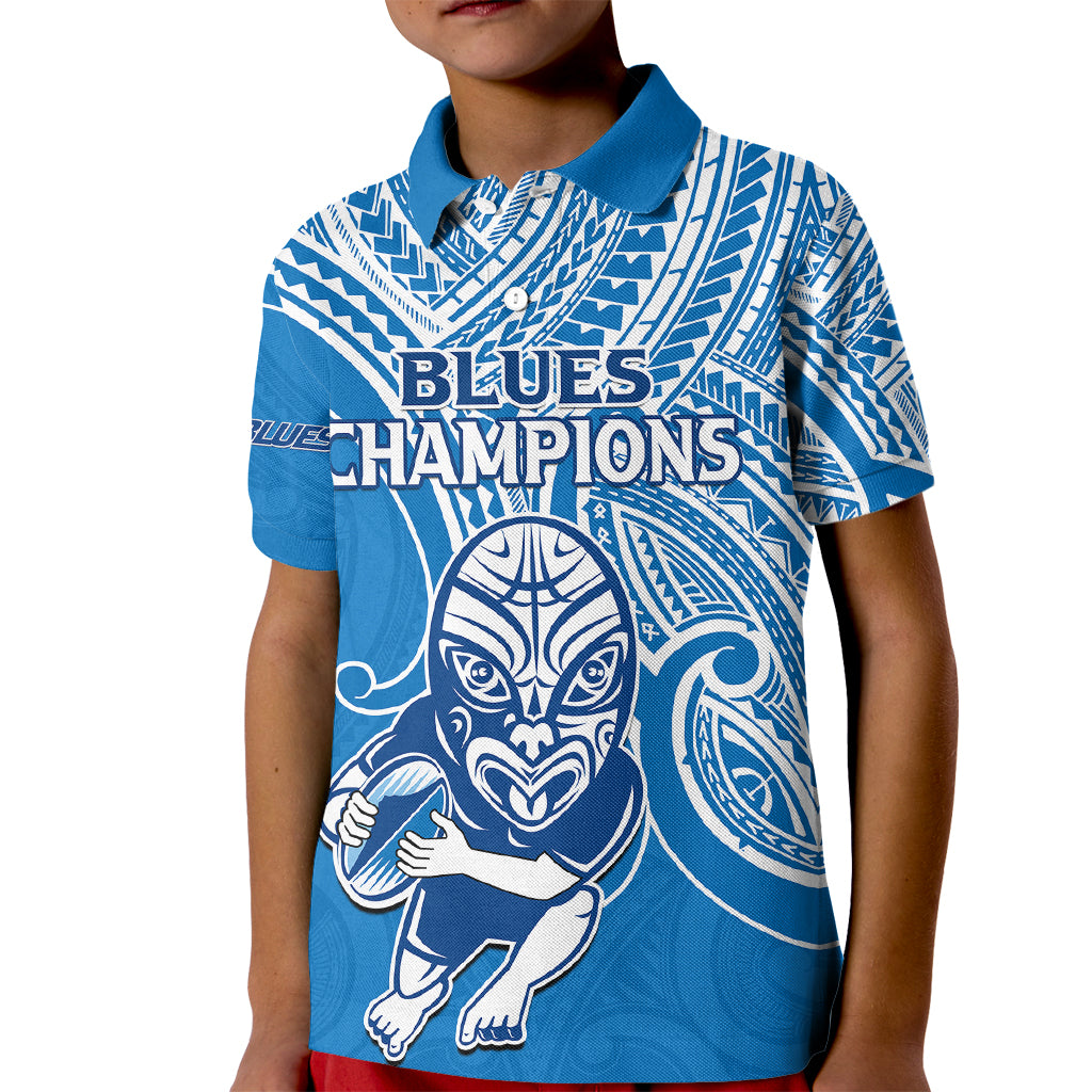 (Custom Text And Number) Blues Super Rugby Kid Polo Shirt Kahurangi Go Champions 2023 - Vibe Hoodie Shop