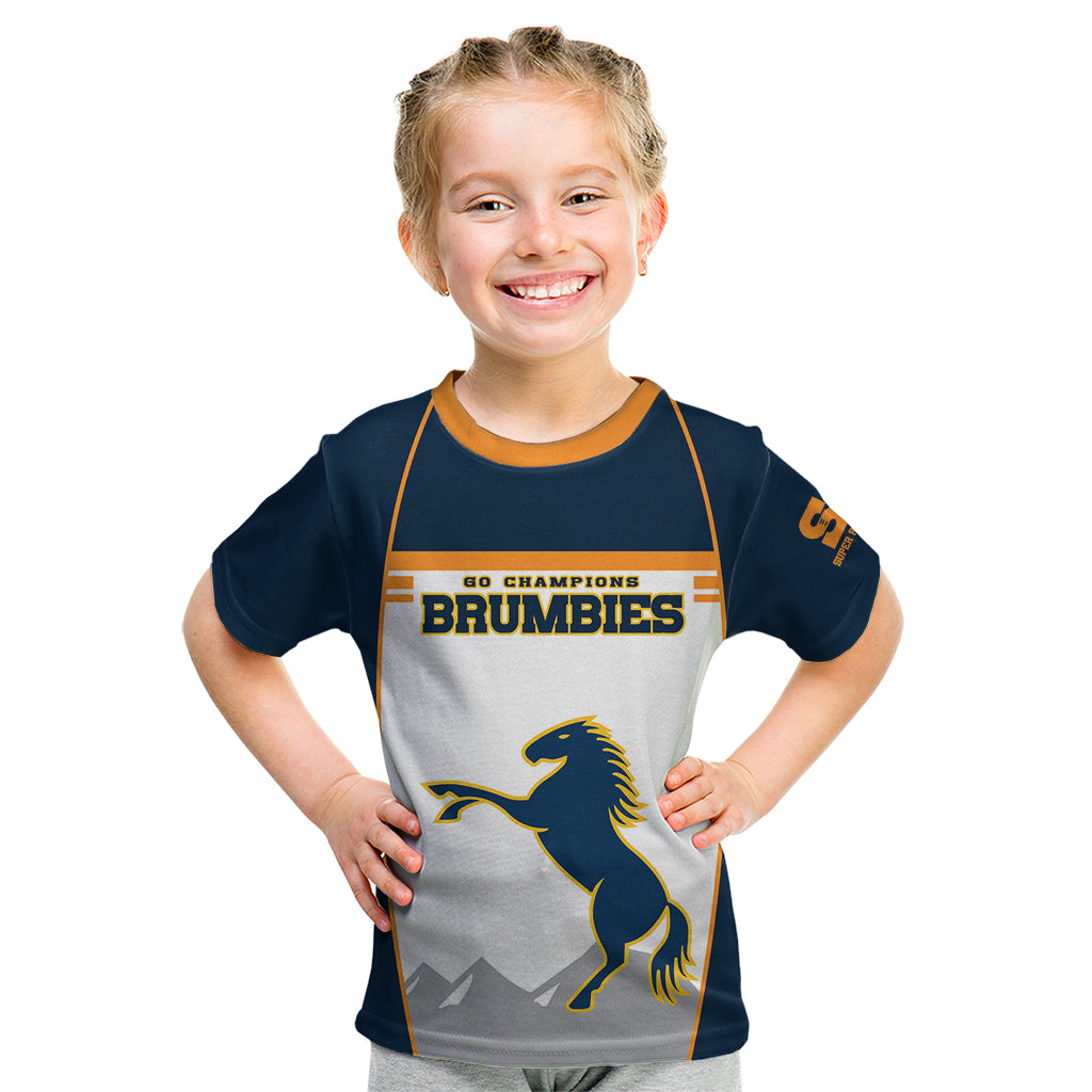 (Custom Text And Number) Brumbies Super Rugby Kid T Shirt Brumbies Go Champions 2023 - Vibe Hoodie Shop