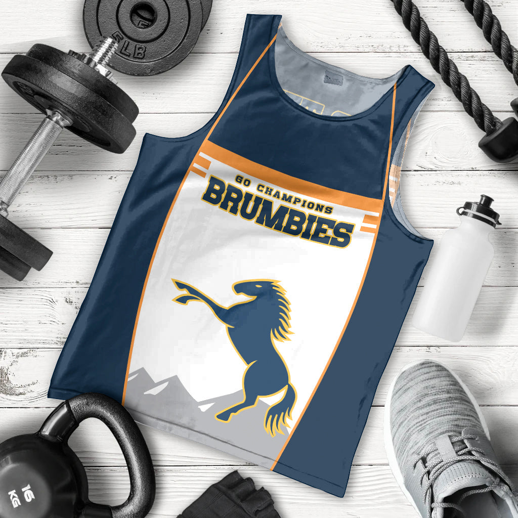 (Custom Text And Number) Brumbies Super Rugby Men Tank Top Brumbies Go Champions 2023 - Vibe Hoodie Shop