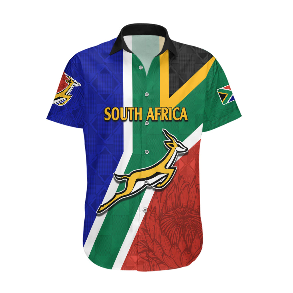 South Africa Springboks Hawaiian Shirt with Kente Pattern and South African Flag - Vibe Hoodie Shop
