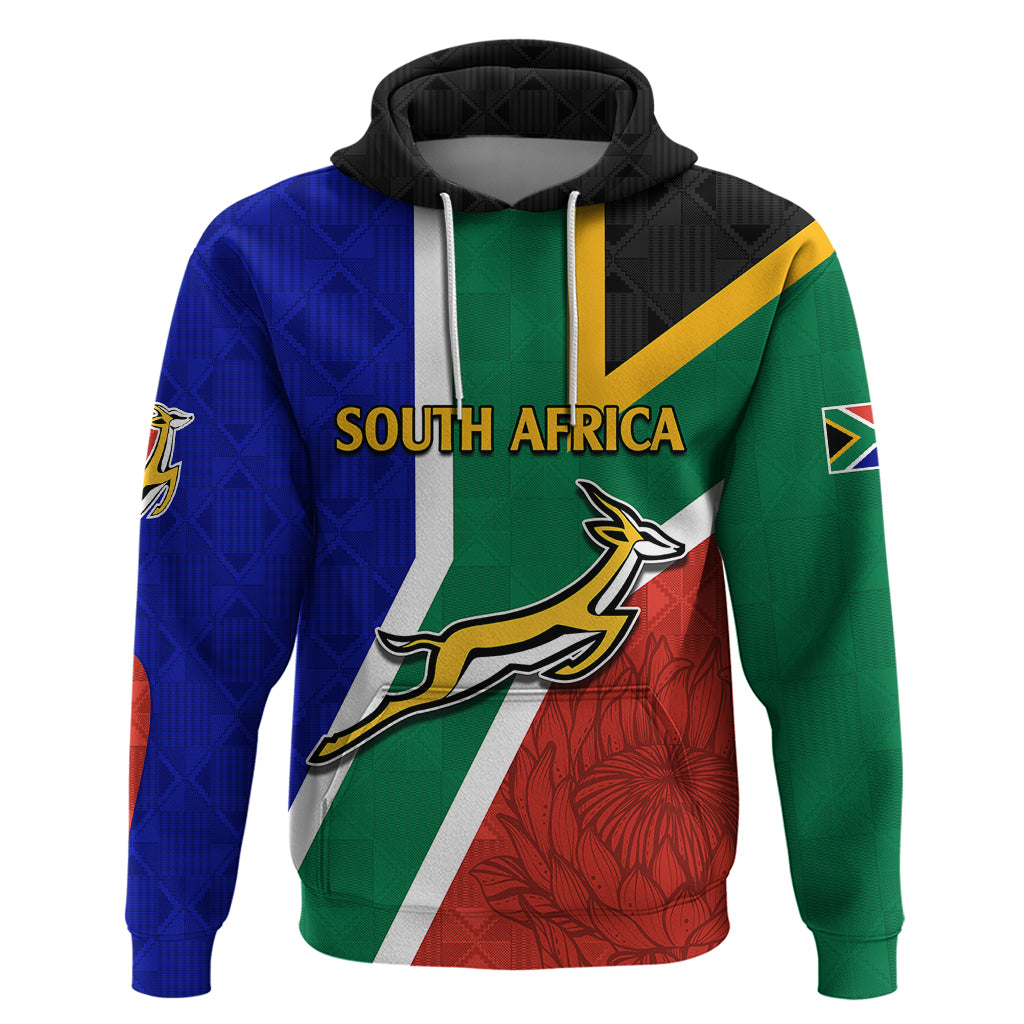 South Africa Springboks Hoodie with Kente Pattern and South African Flag LT9 - Vibe Hoodie Shop