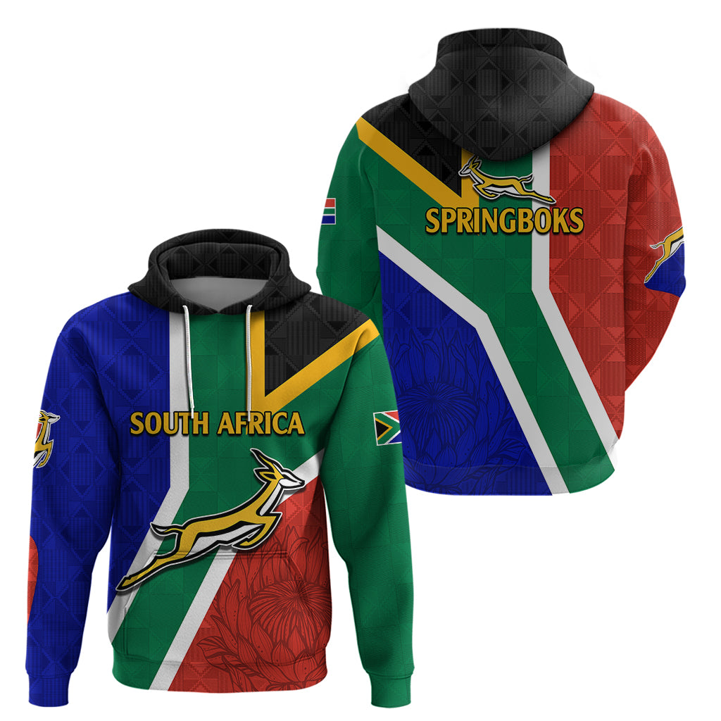 South Africa Springboks Hoodie with Kente Pattern and South African Flag LT9 - Vibe Hoodie Shop