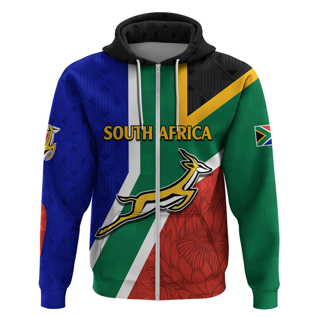 South Africa Springboks Hoodie with Kente Pattern and South African Flag LT9 - Vibe Hoodie Shop