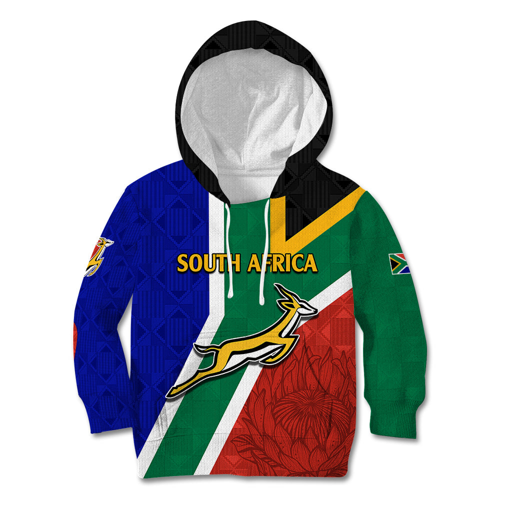 South Africa Springboks Kid Hoodie with Kente Pattern and South African Flag - Vibe Hoodie Shop