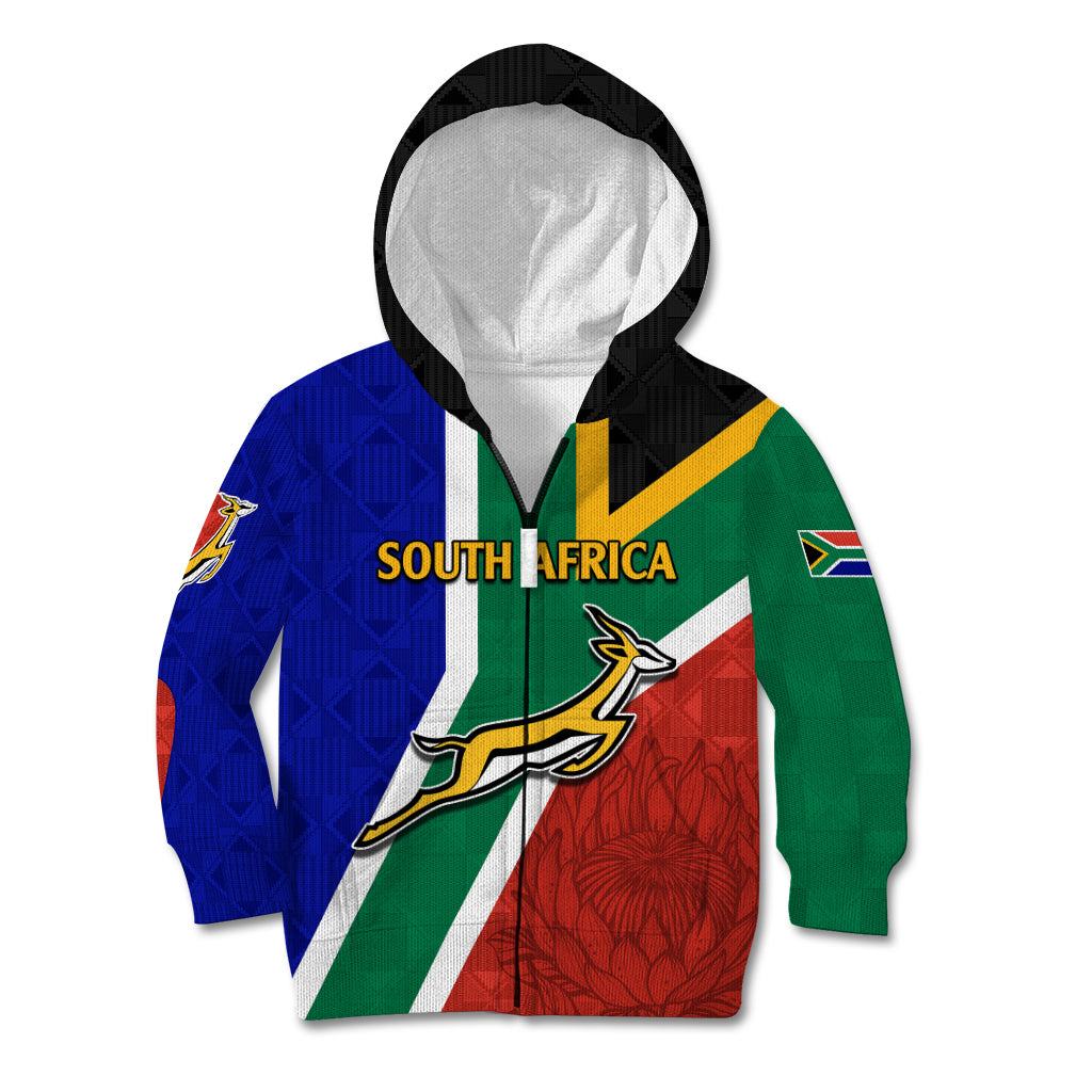 South Africa Springboks Kid Hoodie with Kente Pattern and South African Flag - Vibe Hoodie Shop