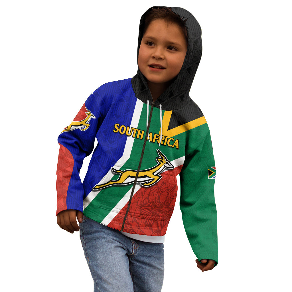 South Africa Springboks Kid Hoodie with Kente Pattern and South African Flag - Vibe Hoodie Shop