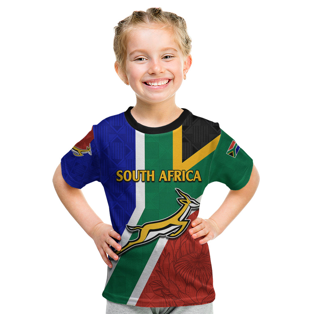 South Africa Springboks Kid T Shirt with Kente Pattern and South African Flag - Vibe Hoodie Shop