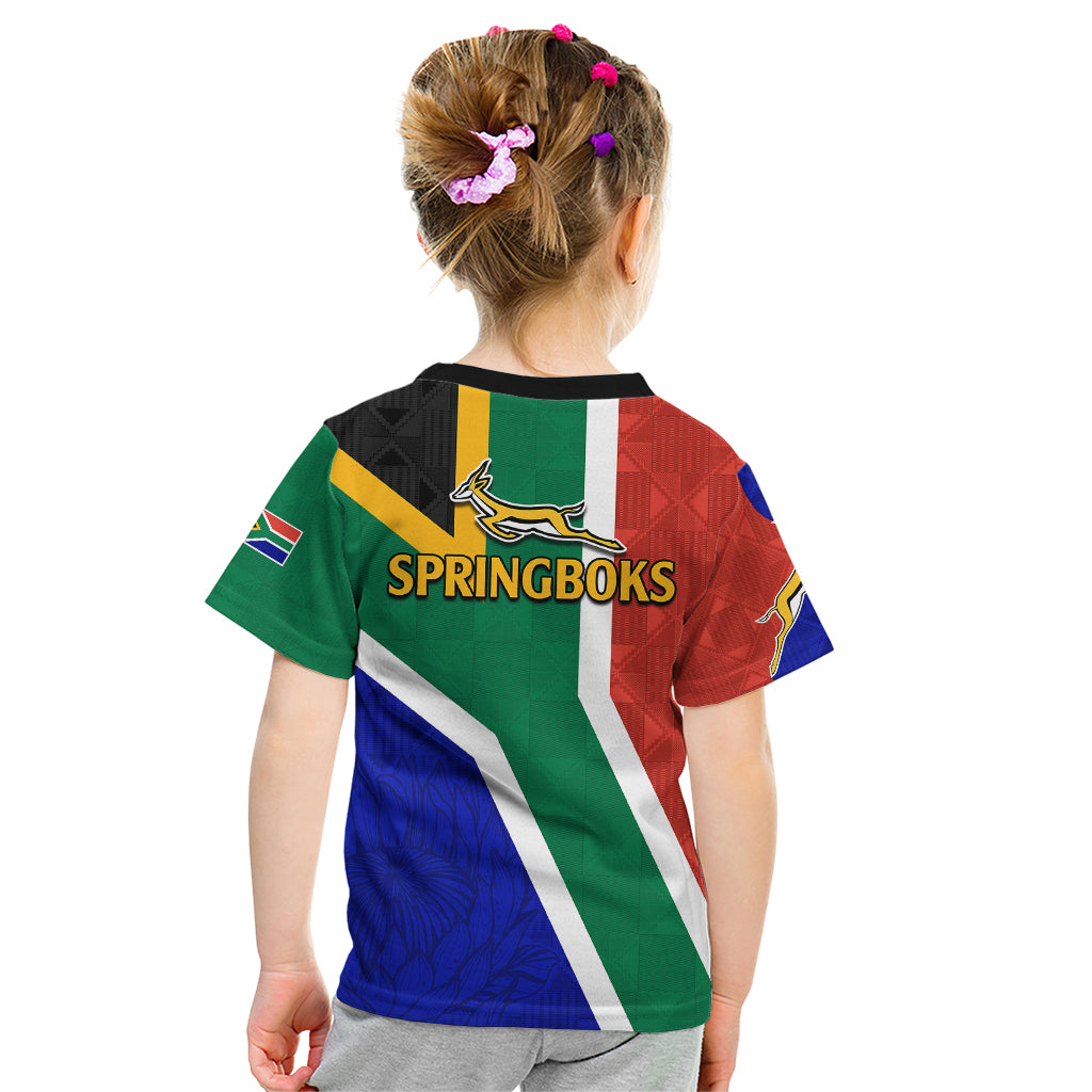 South Africa Springboks Kid T Shirt with Kente Pattern and South African Flag - Vibe Hoodie Shop