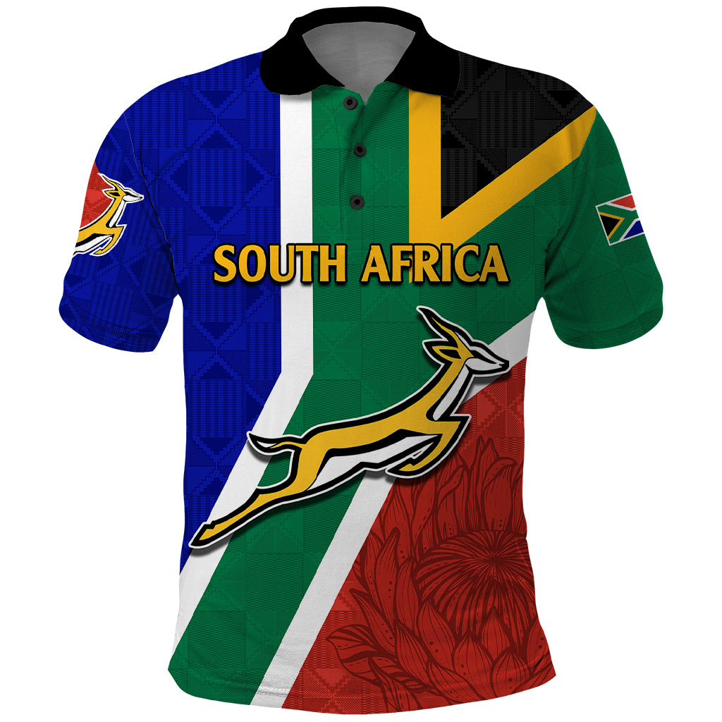 South Africa Springboks Polo Shirt with Kente Pattern and South African Flag LT9 - Vibe Hoodie Shop