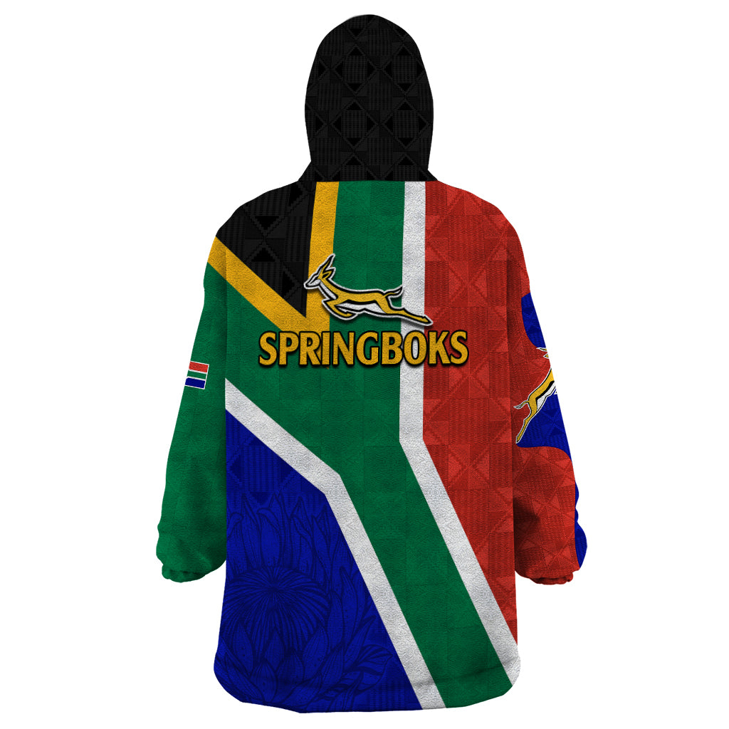 South Africa Springboks Wearable Blanket Hoodie with Kente Pattern and South African Flag - Vibe Hoodie Shop