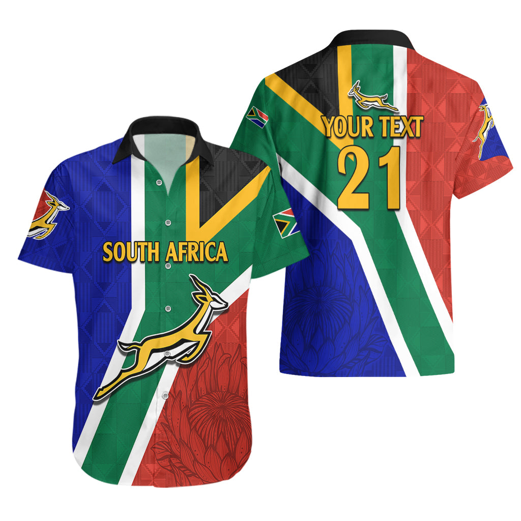 Custom South Africa Springboks Hawaiian Shirt with Kente Pattern and South African Flag - Vibe Hoodie Shop