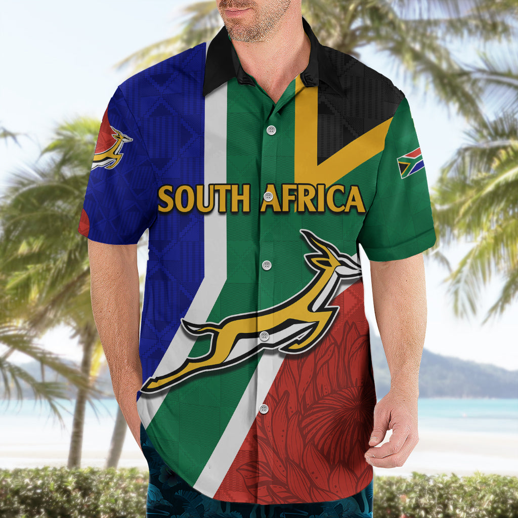 Custom South Africa Springboks Hawaiian Shirt with Kente Pattern and South African Flag - Vibe Hoodie Shop