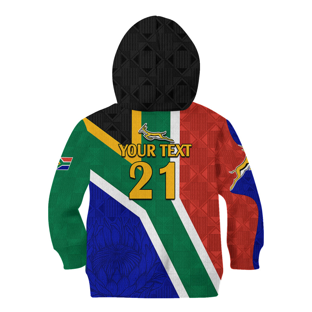 Custom South Africa Springboks Kid Hoodie with Kente Pattern and South African Flag - Vibe Hoodie Shop