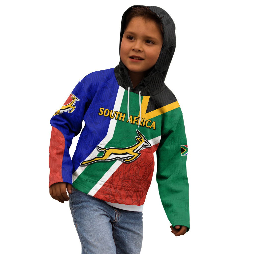 Custom South Africa Springboks Kid Hoodie with Kente Pattern and South African Flag - Vibe Hoodie Shop