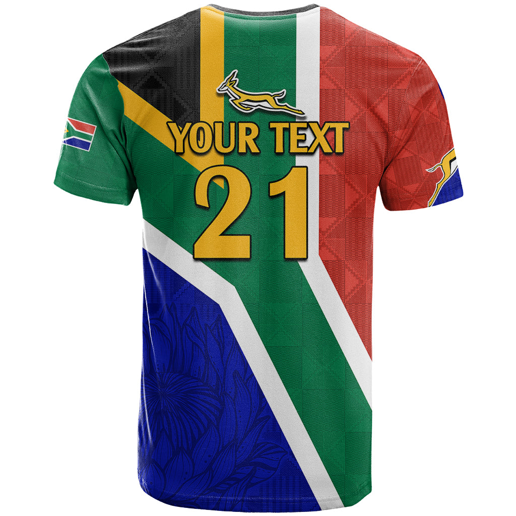 Custom South Africa Springboks T Shirt with Kente Pattern and South African Flag LT9 - Vibe Hoodie Shop