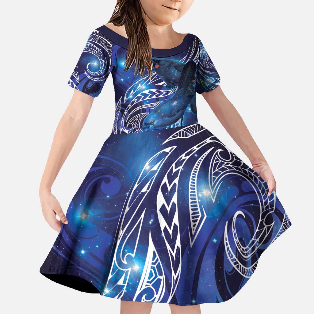 North Island Kokako and South Island Kokako Family Matching Tank Maxi Dress and Hawaiian Shirt New Zealand Native Bird with Galaxy Vibe