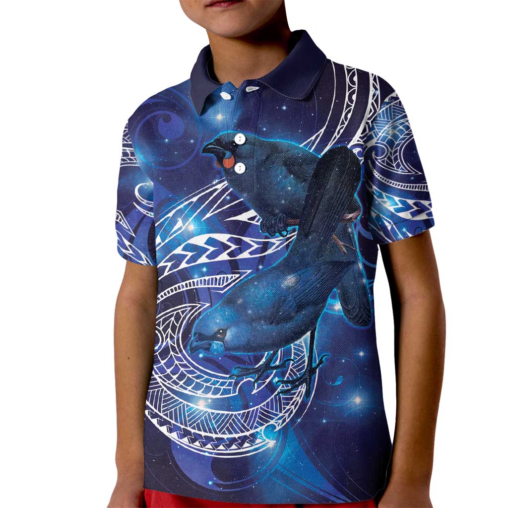 North Island Kokako and South Island Kokako Kid Polo Shirt New Zealand Native Bird with Galaxy Vibe - Vibe Hoodie Shop