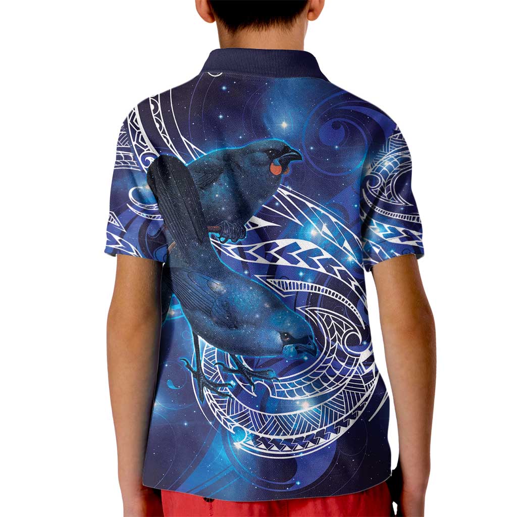North Island Kokako and South Island Kokako Kid Polo Shirt New Zealand Native Bird with Galaxy Vibe - Vibe Hoodie Shop