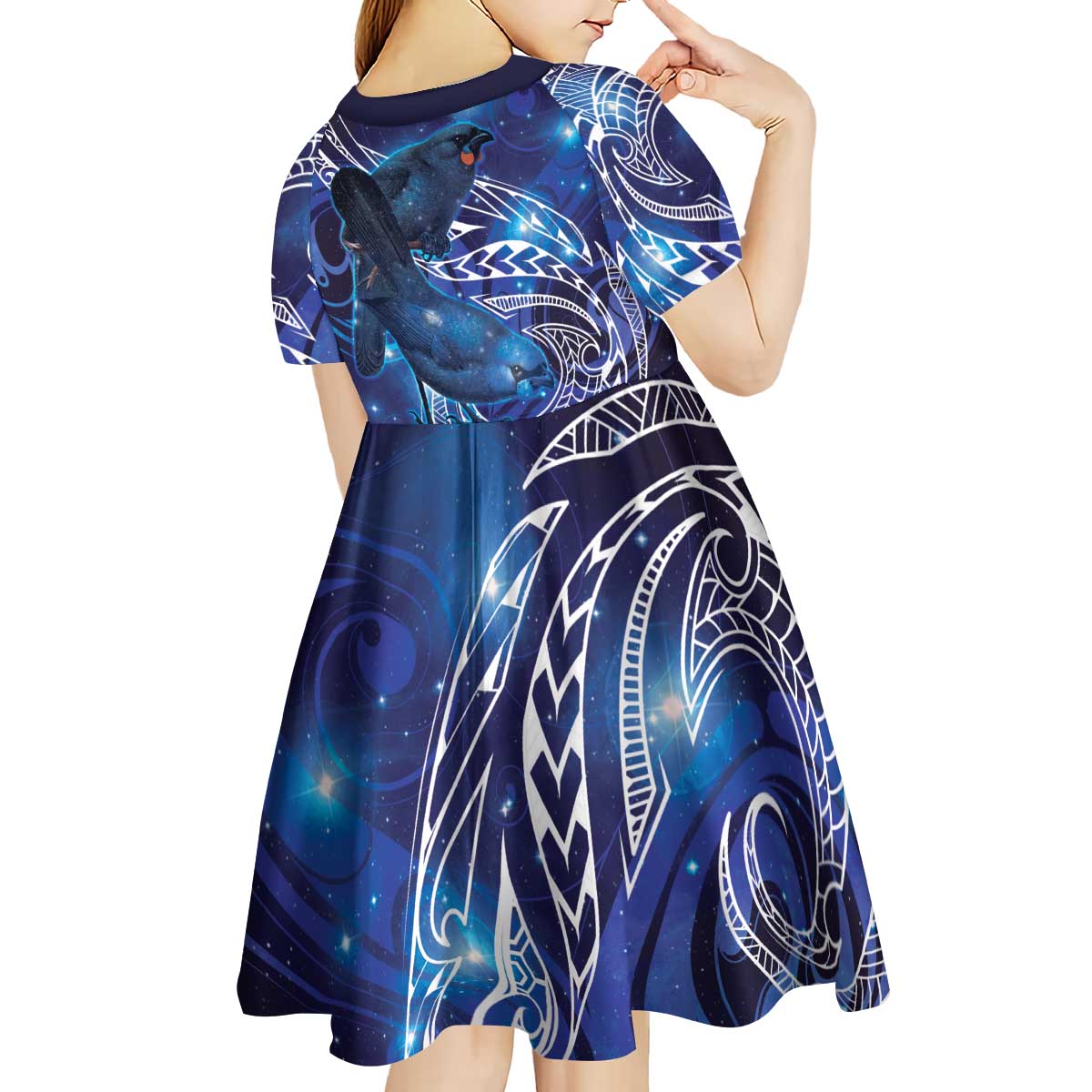 North Island Kokako and South Island Kokako Kid Short Sleeve Dress New Zealand Native Bird with Galaxy Vibe - Vibe Hoodie Shop