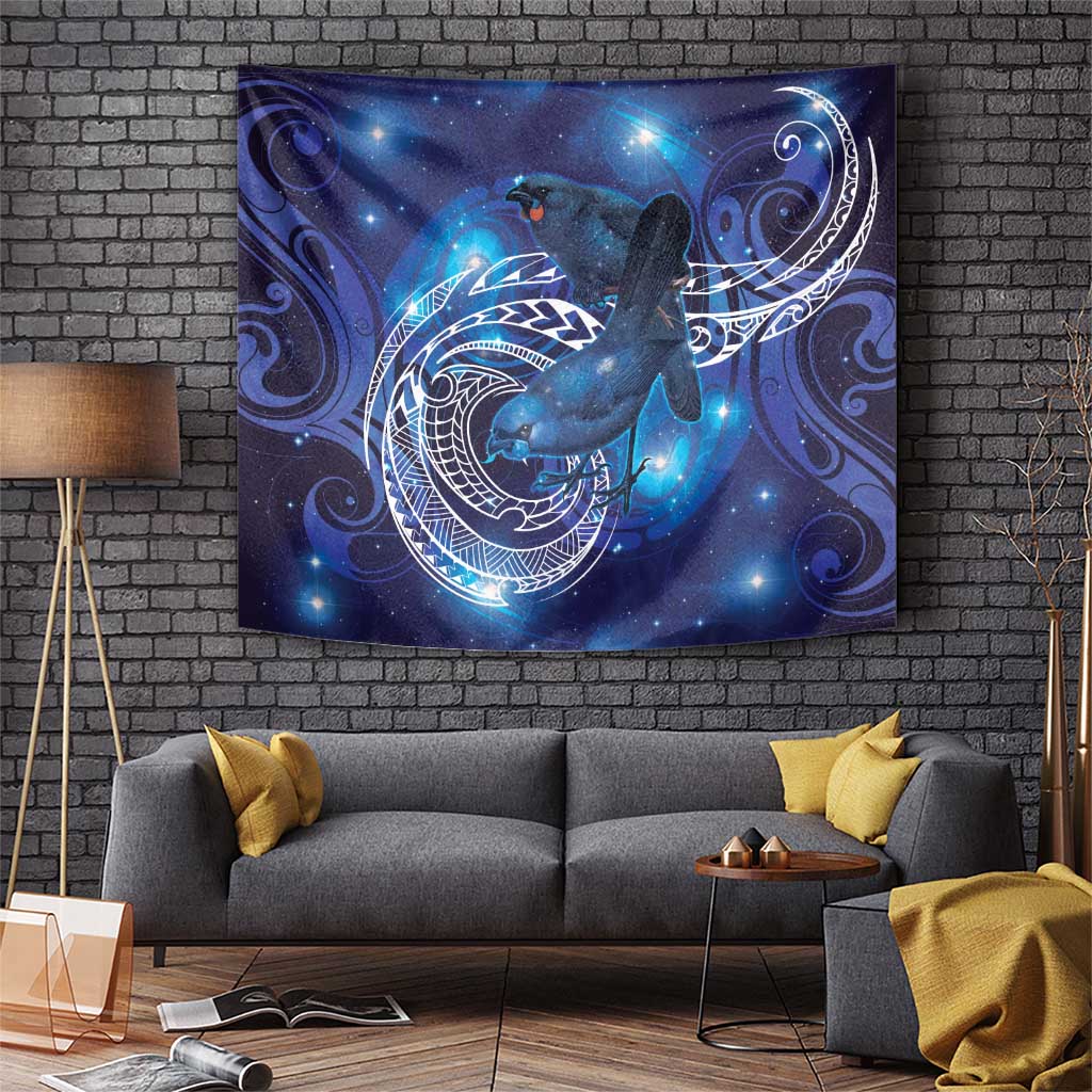 North Island Kokako and South Island Kokako Tapestry New Zealand Native Bird with Galaxy Vibe - Vibe Hoodie Shop