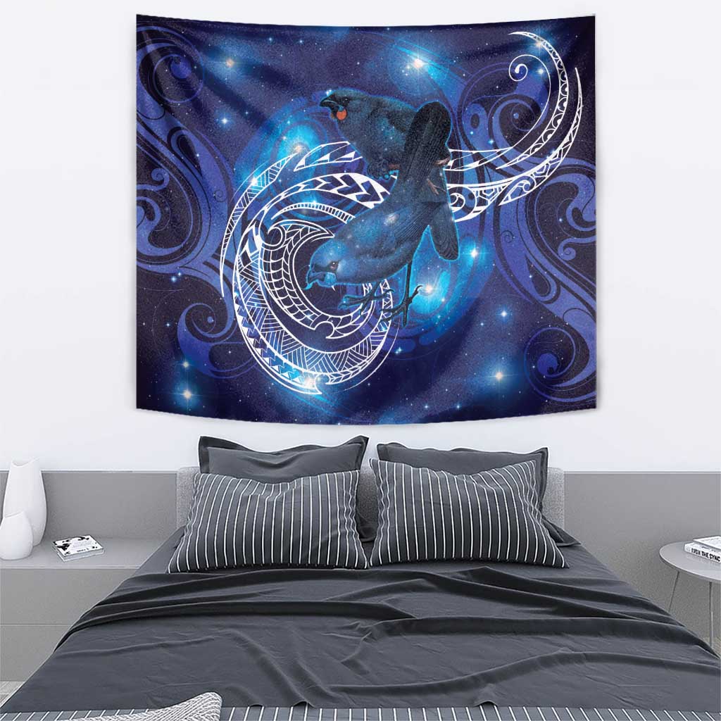 North Island Kokako and South Island Kokako Tapestry New Zealand Native Bird with Galaxy Vibe - Vibe Hoodie Shop