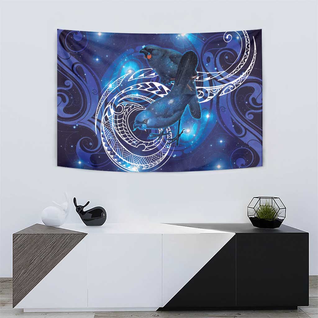 North Island Kokako and South Island Kokako Tapestry New Zealand Native Bird with Galaxy Vibe - Vibe Hoodie Shop