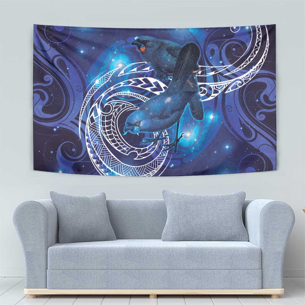 North Island Kokako and South Island Kokako Tapestry New Zealand Native Bird with Galaxy Vibe - Vibe Hoodie Shop